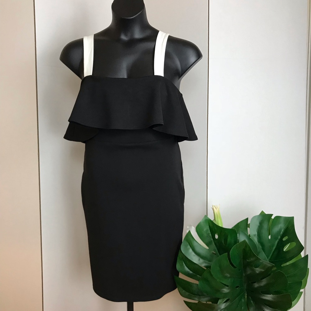 5 Plus Size New Look Black Dress w/ White Straps